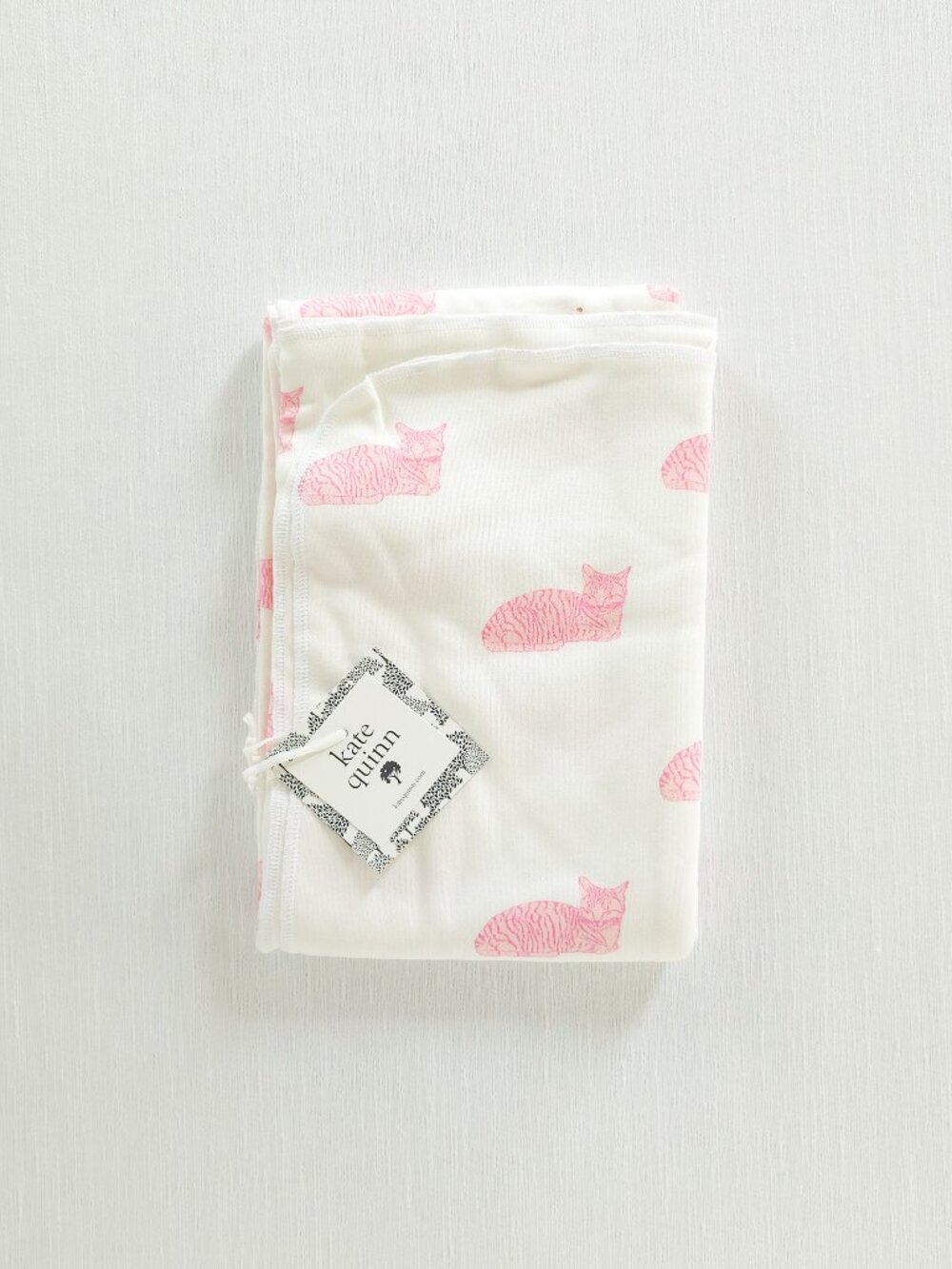 Kate Quinn Sleepy Cat Swaddle Blanket Organic Cotton Pink White New with Tags
